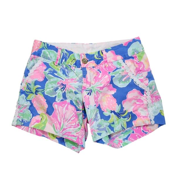 Lilly Pulitzer Callahan Shorts Size 0 Beckon Blue Jungle Utopia Floral Print - Picture 1 of 8